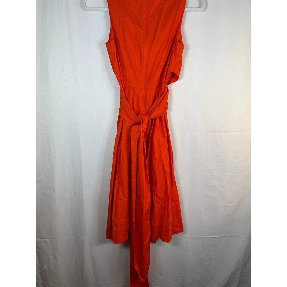 J. by J.Crew Dress Womens Size 00 Orange Sleeveless Wrap Midi Tie Waist